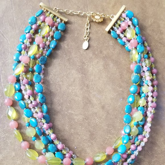 STATEMENT JOSE & MARIA BARRERA CRYSTAL TURQUOISE PINK 8 MULTI STRAND NECKLACE - Picture 7 of 8